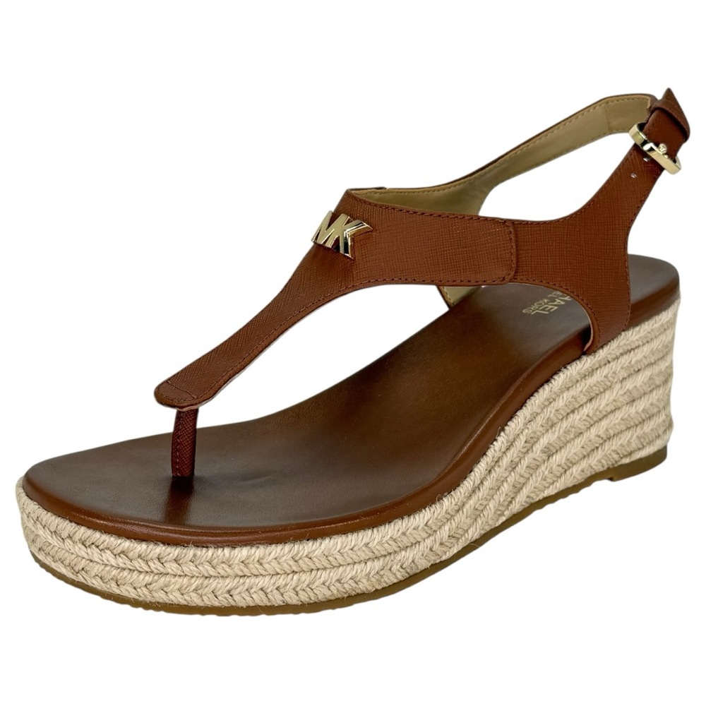 Michael Kors Laney Tan Faux Leather Womens Thong Wedge Sandals Size 7.5M - Picture 2 of 12